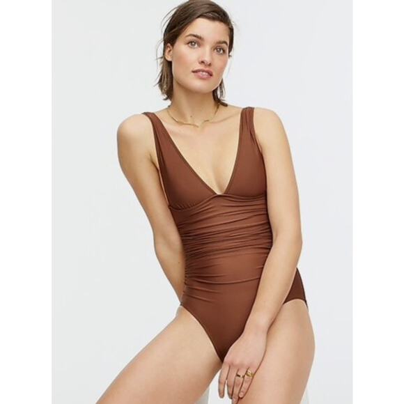 J.Crew Swimsuit Women 12 Sienna Red Ruched V-neck One Piece Beach Vacation - Picture 3 of 11